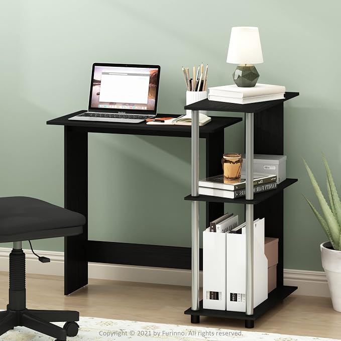 Furinno Abbott Corner Computer Desk with Bookshelf, Americano/Chrome - Image 2