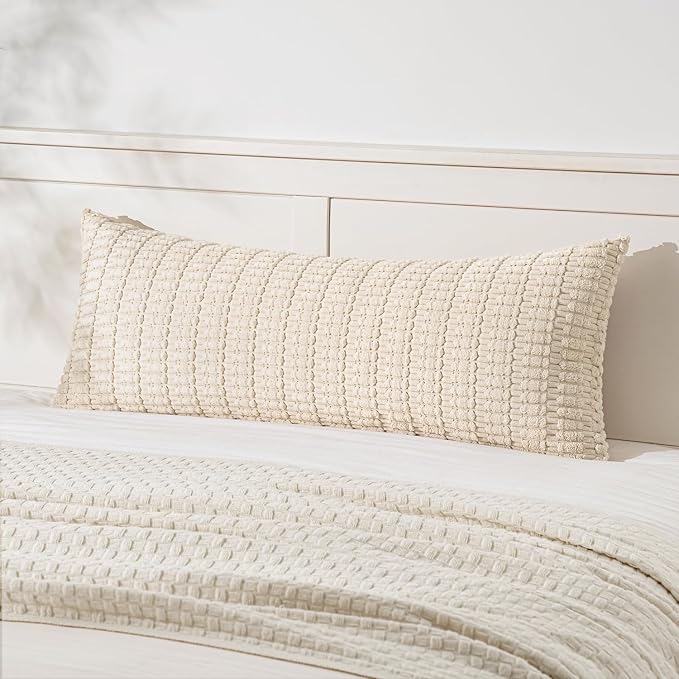 MIULEE Pack of 1 Cream White Long Body Lumbar Decorative Throw Pillow Cover 14x36 Inch for Bed Couch Sofa Living Room Soft Boho Pillow Cover Modern Farmhouse Home Decor by MIULEE