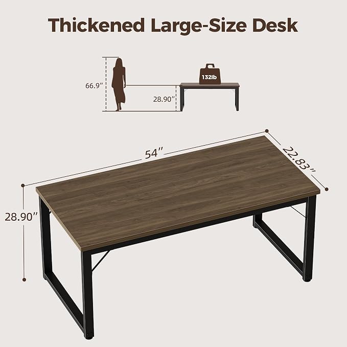Mericonia 54 Inch Computer Desk, 1" Thick Large Office Table, Walnut | Modern Simple Style, Heavy Duty Industrial Frame, Study & Writing Table for Home Bedroom Work - Image 2
