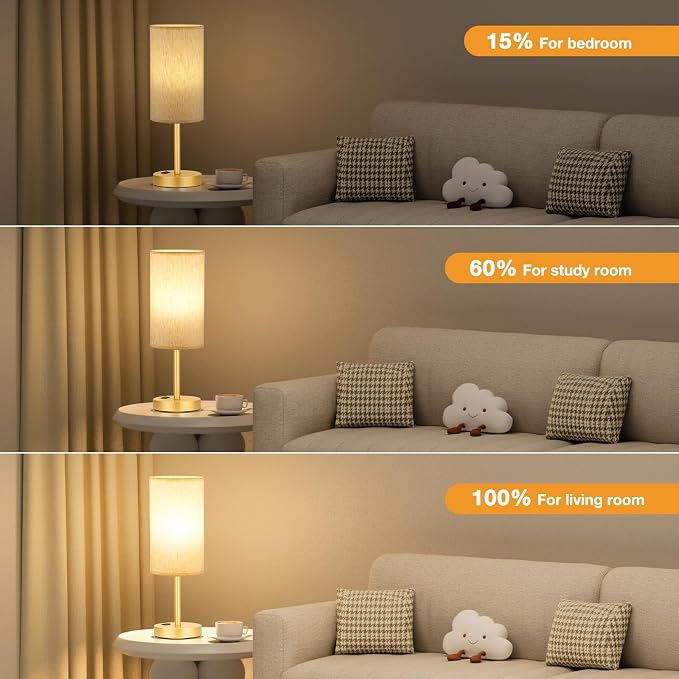 Fenmzee Touch Table Lamp - Cream, 3-Way Dimmable, USB A + C Charging, AC Outlet, 17.4inch Medium, Gold Metal Base - Image 3
