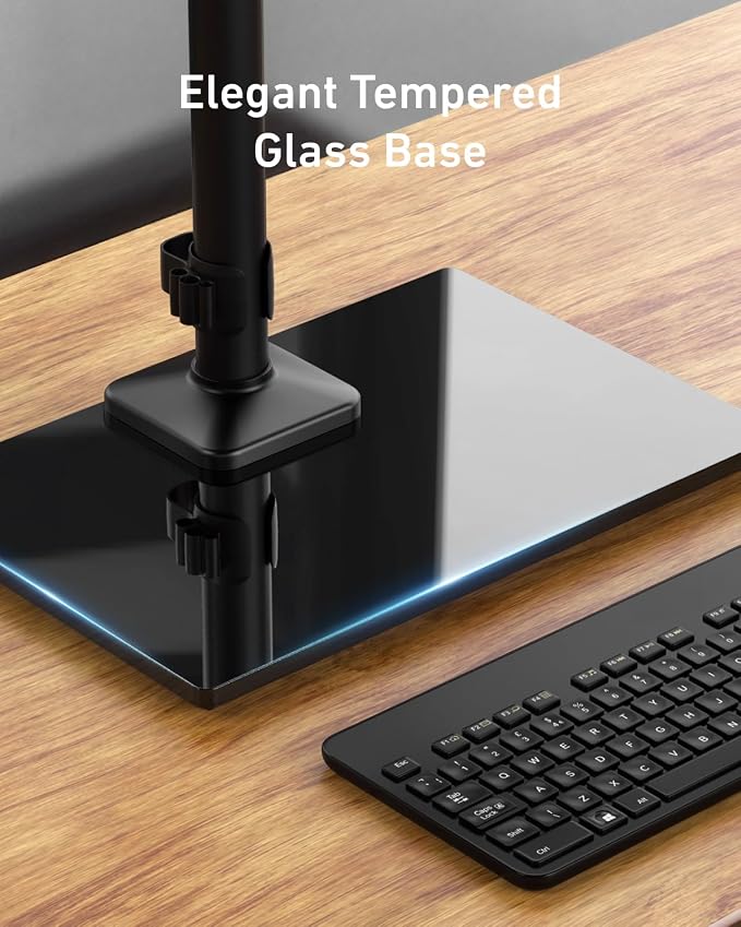 HUANUO Freestanding Dual Monitor Stand, 32 Inch Dual Monitor Mount for 2 Screens, Holds up to 19.8 lbs per Arm, Gaming Monitor Arm Riser with Tempered-Glass Base, Tilt, Swivel, Rotation, Black - Image 6