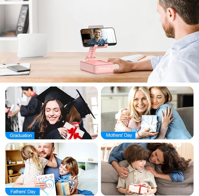 TechGlow Gifts for Men Women Foldable Cellphone Stand with Charging Function Birthday Gift Idea for Mom Dad Cool Gadget Tech Gifts-Pink - Image 8