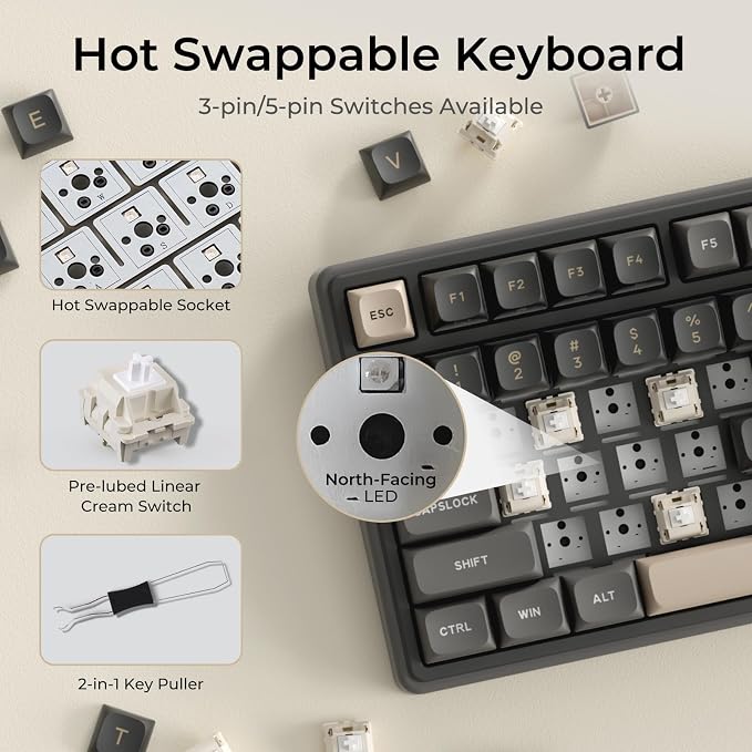 RK ROYAL KLUDGE R98 Pro Wired Mechanical Keyboard, 96% Creamy Gaming Keyboard RGB Backlit with Number Pad and Volume Knob, Gasket Mount, MDA Profile PBT Keycaps, Hot Swappable Pre-lubed Linear Switch - Image 7