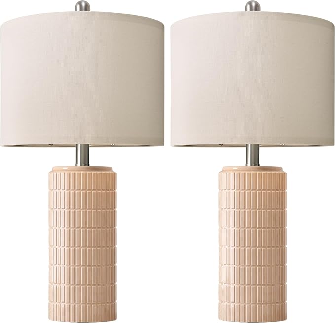 PoKat 23" Pink Ceramic Table Lamps Set of 2, Modern Bedroom Lamps for Girls Room, Bedside Lamps for Night Stands, Cute Lamps for Living Room Decor, Nightstands Desk Lamp, Pink - Image 9