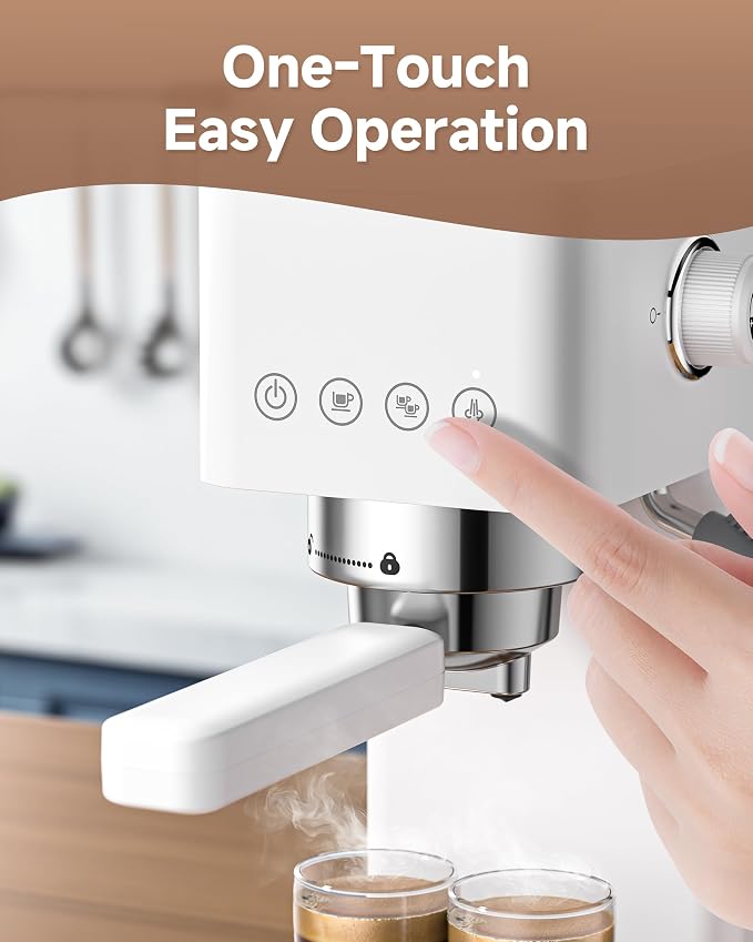 AMZCHEF Compact Espresso Machine 20 Bar, Americano, Latte & Cappuccino | Easy One-Touch Brewing, 30s Heat-Up, Stable PID Control, Easy Milk Frothing, Compact Design, 50oz Tank, White - Image 5