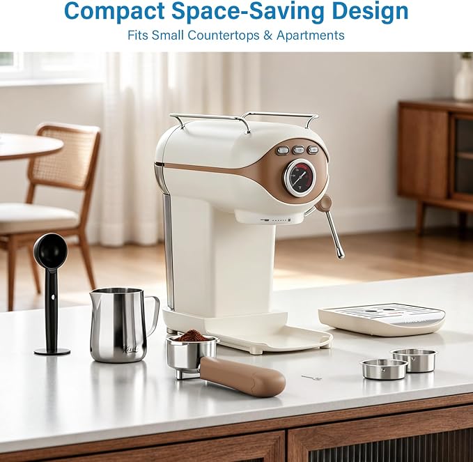 XIXUBX Espresso Machine, Compact Espresso Maker with Milk Frother | 20-Bar Pump, PID Control, Low Vibration Coffee Maker, for Small Kitchen, Home, Brews Latte, Cappuccino - Image 9