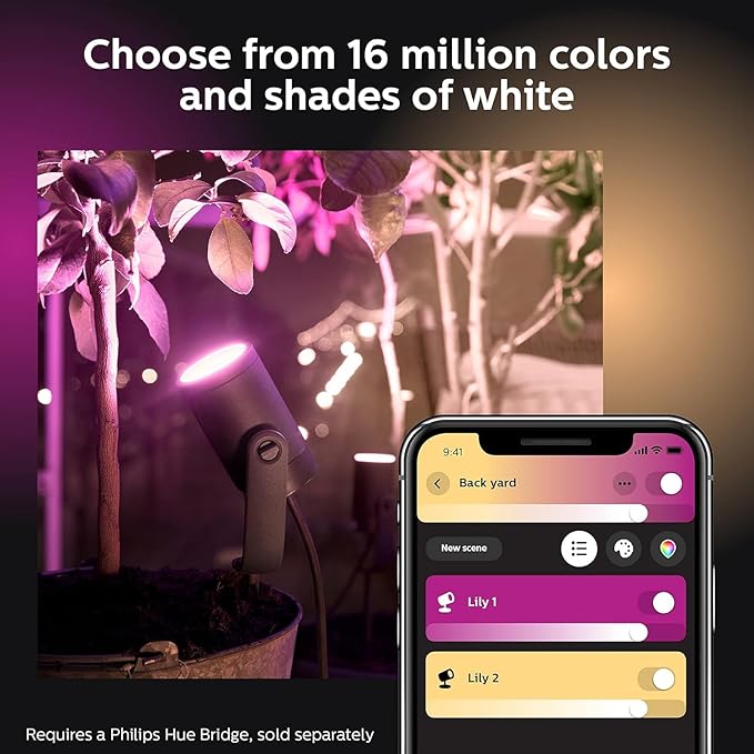 Philips Hue Lily Outdoor Smart LED Spotlight - White & Color Ambiance - Low Voltage Landscape Lighting - 1 Pack - Requires Bridge and Power Supply - Control with App and Voice - Weatherproof - Image 4