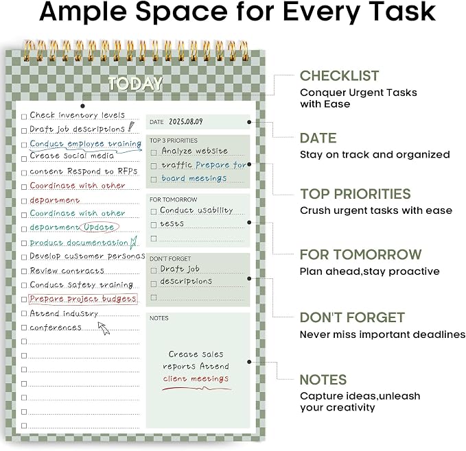 Taja To Do List Notepad, Undated Daily Planner for Work and Goal Setting | Mint Checkered, 52 Sheets, 9.8" x 6.5" , for Office, Home and school, Daily Task Planning, Notes and Everyday Organization - Image 2