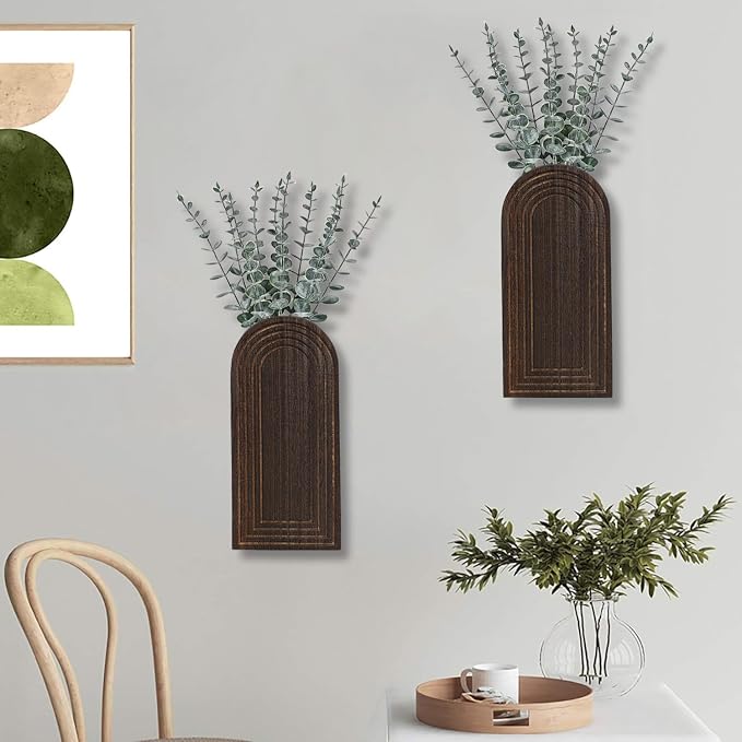 Dnnnii 2 Pack Wooden Wall Vase Set - Dark Brown Finish Modern Farmhouse & Boho Wall Decor for Entryway, Hallway, Bathroom, Living Room, Dining Room, Narrow Spaces - Image 7