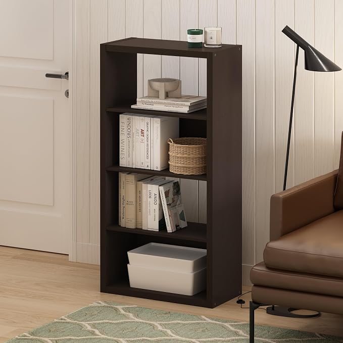 Furinno Viola 4-Tier Book Shelf, Extra Thick Frame Bookshelf, Dark Oak | Open Shelf, Open Back Design, 11.3" x 23.2" x 45.4", for Living Room, Bedroom, Home Office - Image 2