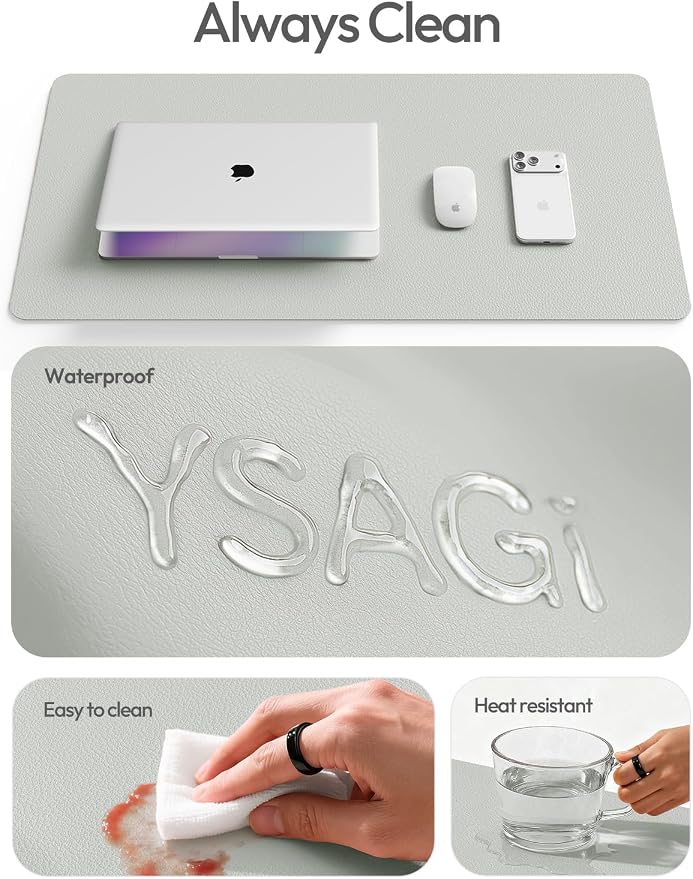 YSAGi Leather Desk Protector, Office Mat, Large Mouse Mat, Non-Slip PU Leather Blotter, Laptop Desk Mat, Waterproof Writing Pad for Office and Home(Light Grey, 40" x 24") - Image 7