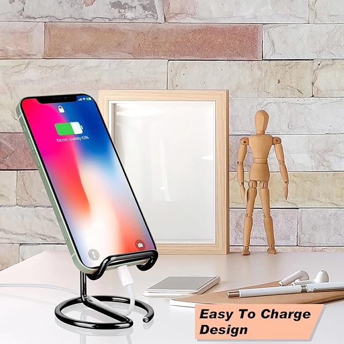 ROPOSY Cell Phone Stand for Desk, Cute Metal Black Cell Phone Stand Holder Desk Accessories, Compatible with All Mobile Phones, iPhone, iPad - Image 5
