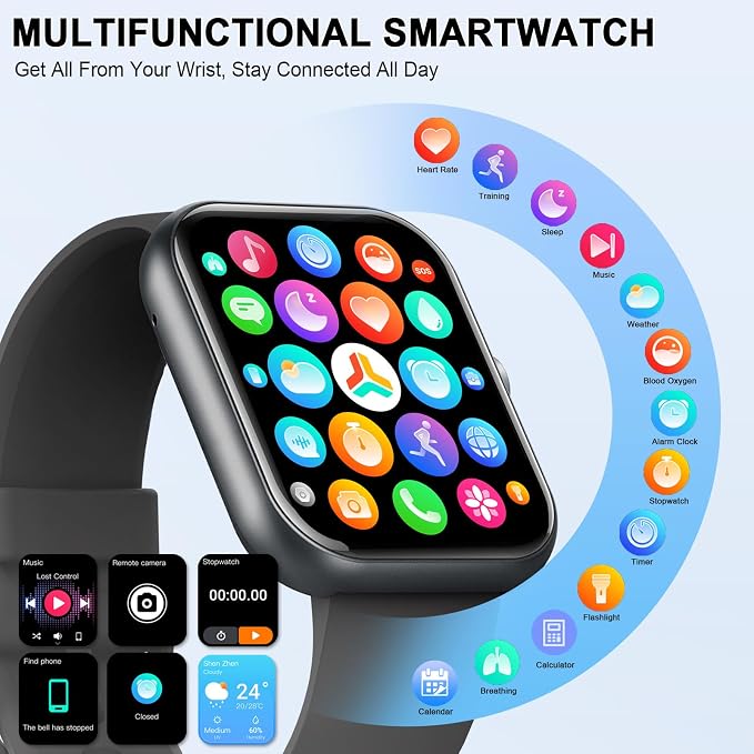 Smart Watch (Answer/Make Calls), 1.96" HD Smartatch for Men Women , 113+ Sport Modes, Fitness Tracker with Heart Rate/Sleep Monitor/Pedometer/Calories, IP68 Waterproof Running Watch for Android iOS - Image 6