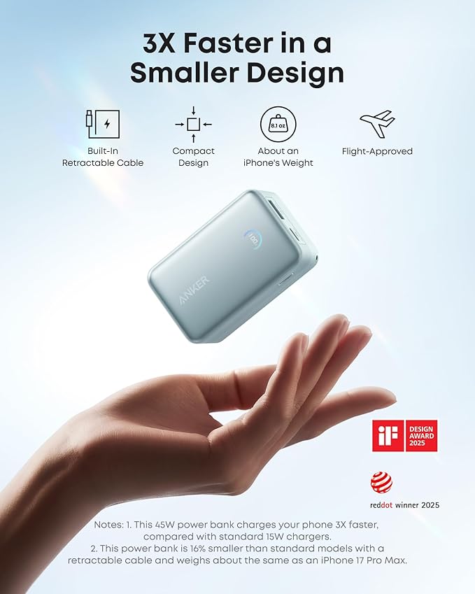 Anker Nano Power Bank, 45W 10,000mAh Portable Charger, iPhone Battery Pack | Built-In Retractable USB-C Cable, for iPhone 17 / 16 Series, iPad, Galaxy, Pixel, and More, Compact Travel Design - Image 4