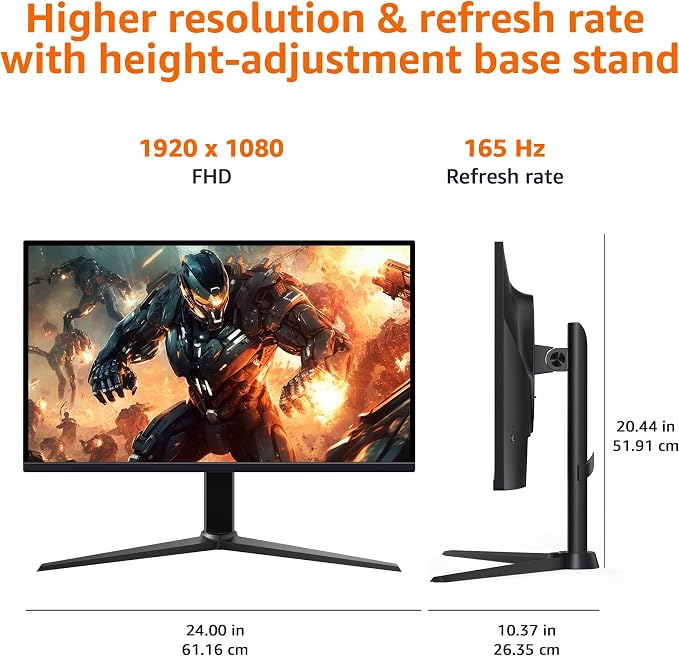 Amazon Basics 27 inch Gaming Monitor, FHD 1080P, 165Hz, VESA Compatible, Adaptive sync, 1ms Response, Black - Image 5