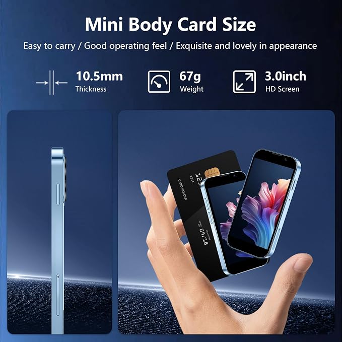 Mini Phone 3.0" HD Touch Screen Mini Smartphone World's Smallest Unlocked Android Compact Mobile Phone for Kids & Students Cell Phone wih GPS Dual SIM Face ID 2GB+16GB Blue - Image 2