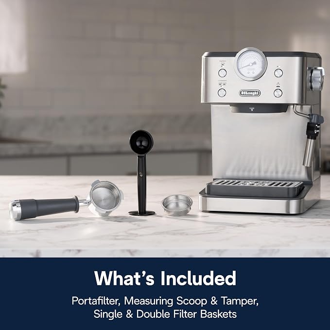 De'Longhi Classic Signature Espresso Machine, Adjustable Milk Frother | #1 Worldwide Espresso Machine Maker, Rapid Heat-Up, Preset Single & Double Espresso, Frother, Pressure Gauge, Compact Design - Image 10