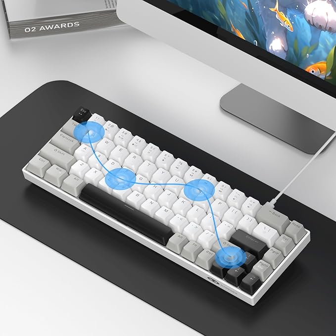 MageGee Portable 60% Mechanical Gaming Keyboard, MK-Box LED White Backlit Compact 68 Keys Mini Wired Office Keyboard with Red Switch for Windows Laptop PC Mac - Grey - Image 5
