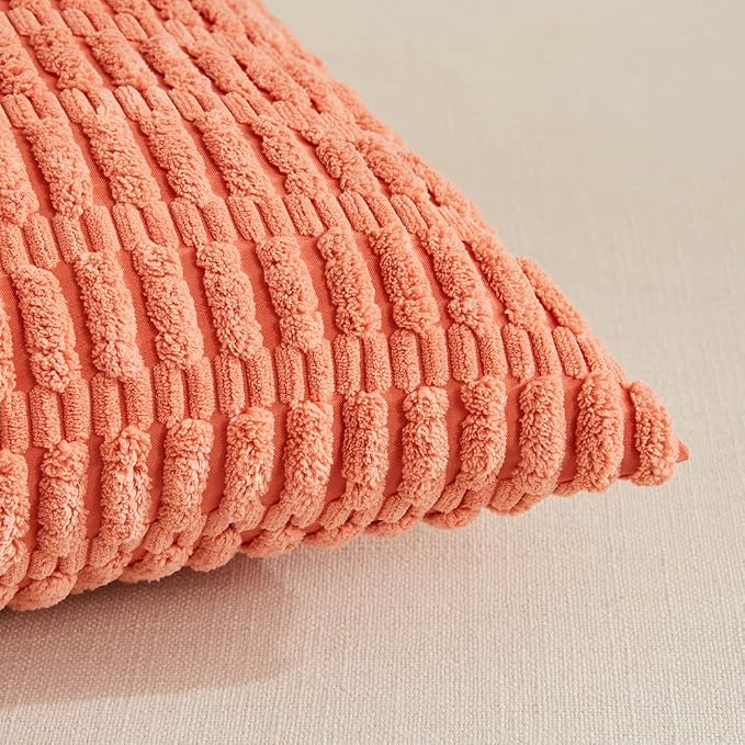 Fancy Homi 4 Packs Decorative Throw Pillow Covers for Living Room Couch Bed, Modern Farmhouse Boho Home Décor Accent Cushion Case, 24" x 24", Coral - Image 4