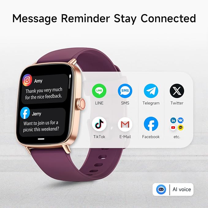 Smart Watch for Women, 1.85" HD Smartwatch Compatible iPhone/Samsung/Android (Answer/Make Calls), 100+ Sport Modes Fitness Tracker with Heart Rate/Sleep/SpO2 Monitor, IP68 (Deep Purple) - Image 2