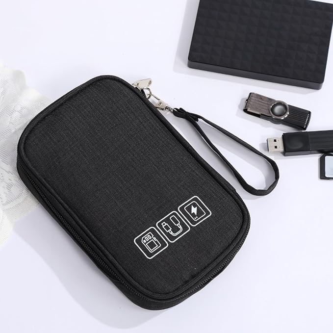 1Pcs Portable Cable Organizer Bag Small Electronic Cable Pouch Electronics Accessories Organizer Travel Digital Storage Bag for Power Bank Charger Card, Black - Image 4
