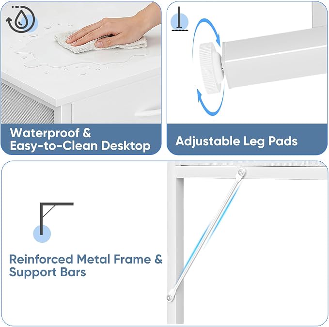 DUMOS 40-Inch Computer Desk with Drawers and Monitor Stand, White | Small Writing Desk for Home Office with Headphone Hook, Compact Study Table for Bedroom - Image 6