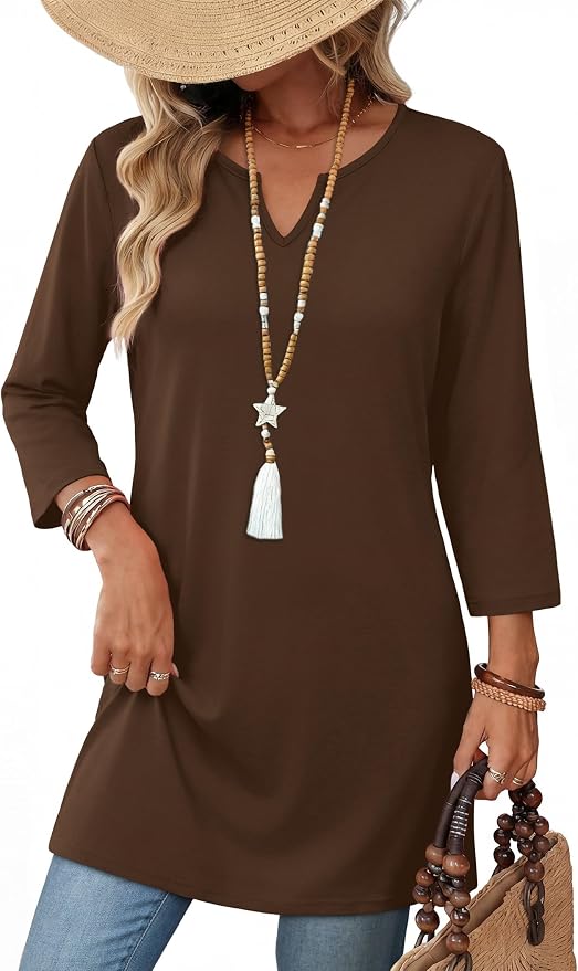 OFEEFAN Summer Boho Tops For Women 3/4 Length Sleeve Womens Tops Vacation Outfits by OFEEFAN