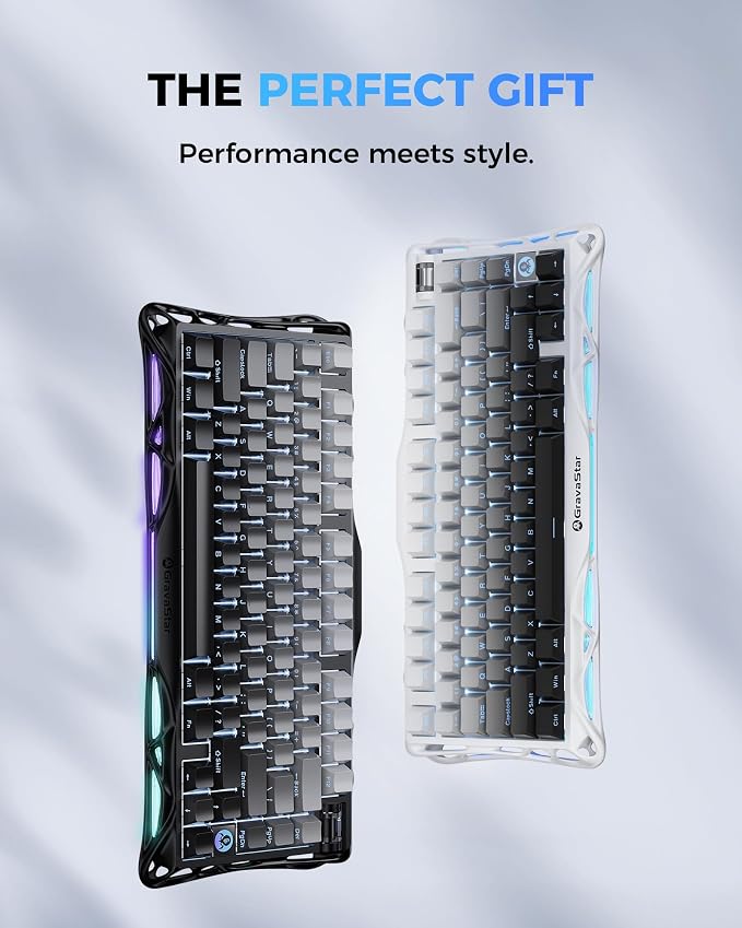GravaStar Mercury K1 75% Wireless Mechanical Gaming Keyboard RGB Backlit | Gasket Mount, Hot Swappable Linear Switches, Creamy Sound Keyboard, 2.4GHz/USB-C/Bluetooth 5.0, for Win/Mac【Gradient White】 - Image 8