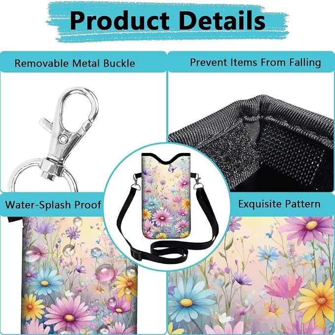 Neoprene Cell Phone Sleeve Pouch with Adjustable Strap Neck Lanyard Fits Most Smartphones 7.1 x 3.9 Inch Waterproof Phone Pouch Floral Butterfly Carrying Cellphone Case Bag for Women Men - Image 4