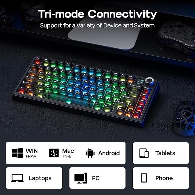 EPOMAKER X Aula F75 MAX Wireless Mechanical Keyboard with TFT Screen and Knob, Gasket Keyboard in 75% Layout, Hot Swappable Gaming Keyboard for PC/Mac/Linux (Matte Black) - Image 7