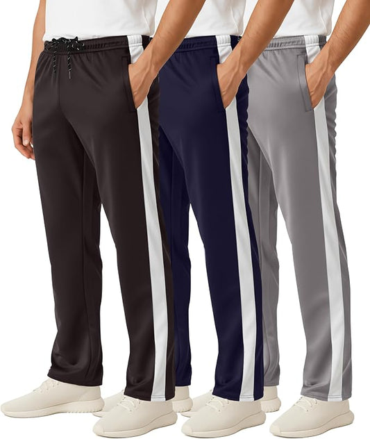 3 Pack Men's Mesh Open Bottom Sweatpants Active Athletic Workout Gym Pocket | Available in Big & Tall, Uncuffed, Elastic Waistband, Drawstring, Straight Leg, Running, Jogging, Exercise, Training, Sports by RealEssentials
