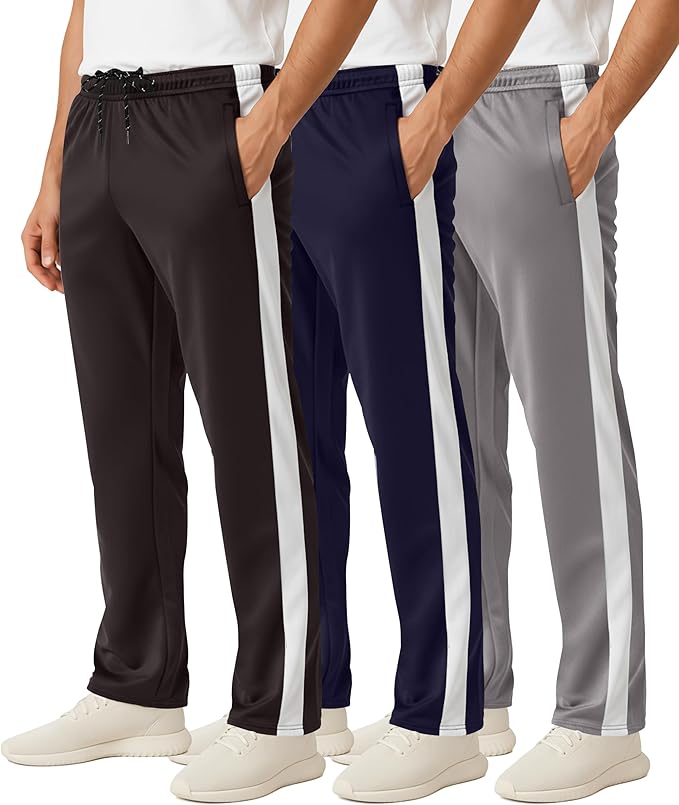 3 Pack Men's Mesh Open Bottom Sweatpants Active Athletic Workout Gym Pocket | Available in Big & Tall, Uncuffed, Elastic Waistband, Drawstring, Straight Leg, Running, Jogging, Exercise, Training, Sports by RealEssentials