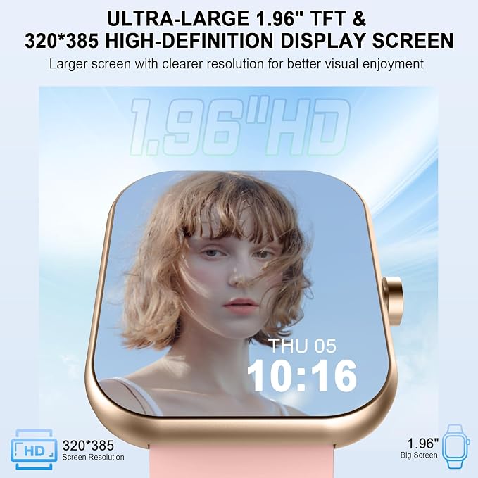 Smart Watch for Women (Answer/Make Call), 1.96"HD Smartwatch with Heart Rate/Sleep Monitor/Pedometer, 113+ Sports Modes, 2026 New Fitness Watch IP68 Waterproof, Activity Tracker for Android iOS-Pink - Image 3