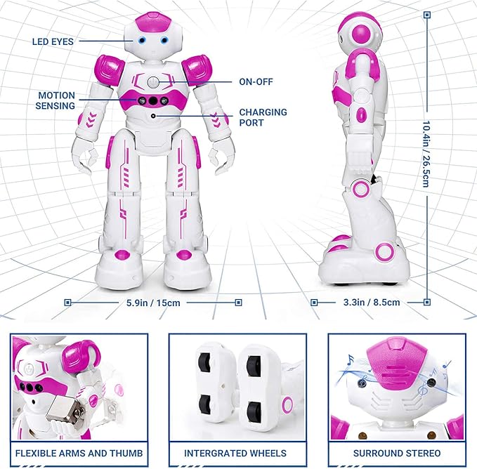 KingsDragon RC Robot Toys for Kids, Gesture & Sensing Programmable Remote Control Smart Robot for Age 3 4 5 6 7 8 Year Old Boys Girls Birthday Gift Present，Rose - Image 2