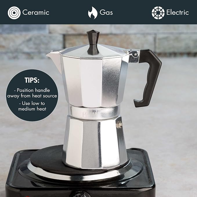 Primula Stovetop Espresso Maker and Handheld Electric Milk Frother Gift Set, Moka Pot for Classic Italian and Cuban Coffee, Cafetera, 6 Espresso Cups, Silver - Image 4