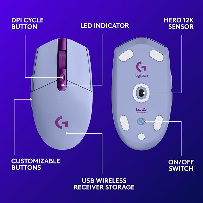Logitech G305 Lightspeed Wireless Gaming Mouse - Lilac - Image 6