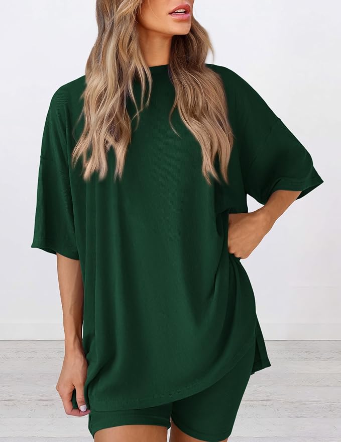 PRETTYGARDEN Women 2 Piece Lounge Set 2026 Summer Casual Oversized Shirts Biker Shorts Matching Airport Travel Outfit Clothes - Image 4