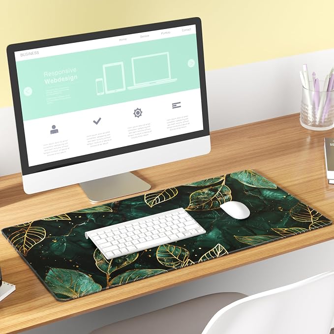 KTRIO Large Gaming Mouse Pad, Desk Mat, 31.5 x 15.7 in, Green Leaves, XXL | Smooth Micro-Weave Surface, Artistic Pattern Design, Non-Slip Rubber Base, Durable Stitched Edges, Office & Home Use - Image 7