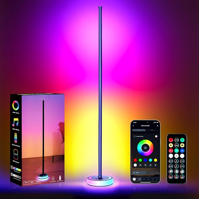 59" Smart LED Corner Floor Lamp, RGBICW Color Changing Ambient Lighting, App Control Music Sync Mood Light, Modern Dimmable Room Decor for Bedroom, Living Room, Gaming Setup, Blue by Wfiia