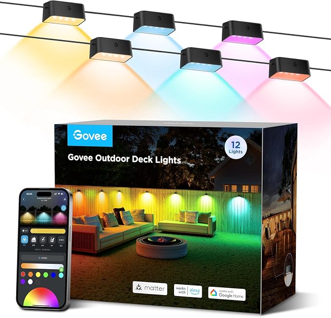 Govee 72ft RGBIC Outdoor Deck Lights, 4000K White Light, IP65 Smart Lights | 60+ scene modes, -4°F to 104°F, APP Remote or Voice Control, Work with Alexa, Matter, Google Home, Music Mode, Patio Decor by Unknown
