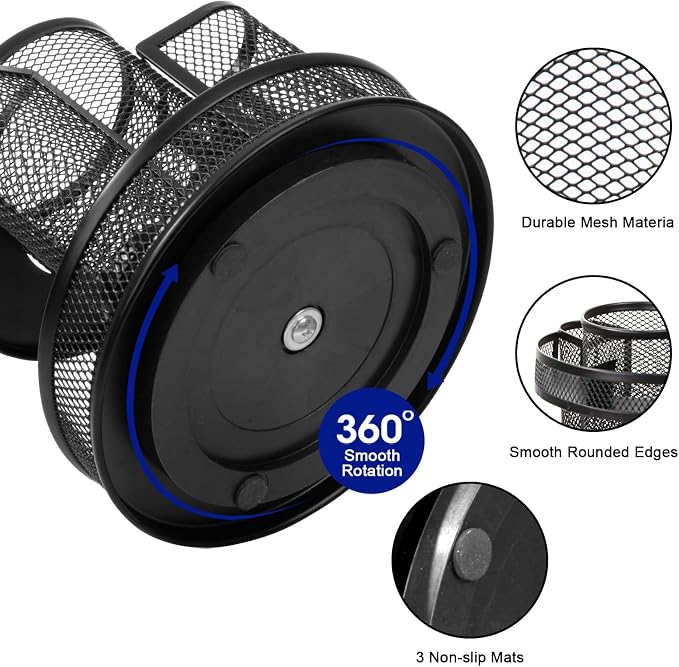 Comix Mesh 360° Rotating Pen Holder, Desk Organizer for Home Office, Black | 5 Compartment Pencil Holder, Sticky Notes Holder, Pen Organizer Office Supplies - Image 5
