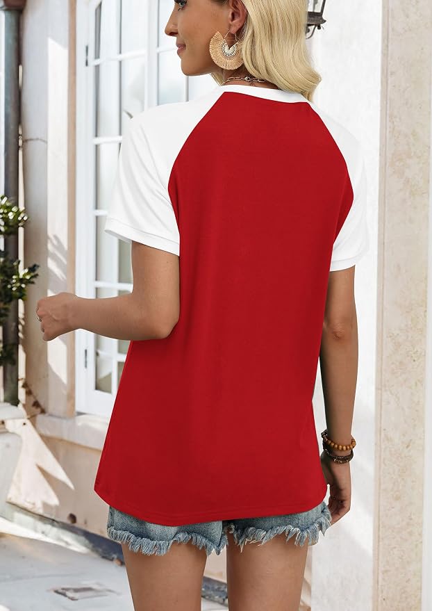 WIHOLL Womens Summer Tops Color Block Short Sleeve Raglan Shirts Spring Fashion Clothes Vacation Outfits - Image 5
