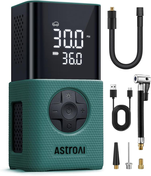 AstroAI L7S Tire Inflator Portable Air Compressor Cordless with Digital Pressure Gauge, 150 PSI LED Light Bike Air Pump with Fast Inflation & Auto Shut-Off for Car Tires,Motorcycles,Bikes,Balls,Green by AstroAI