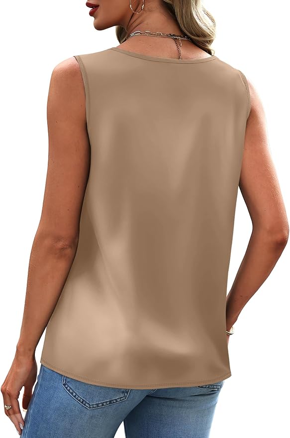 Sipaya Silk Satin Tank Tops for Women V Neck Summer Tops Sleeveless Camisole Business Casual Outfits Work Blouses - Image 4