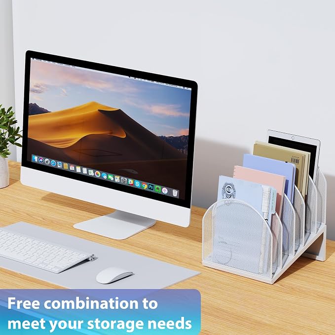 gianotter Desktop File Organizer with 5 Compartments | Desk Organizer Paper Organizer for Desk Workspace Organizers for Office Supplies (White, Inclined Style) - Image 5