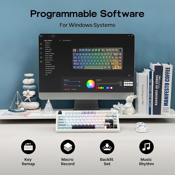 EPOMAKER x Aula F75 Gasket Mechanical Keyboard, 75% Wireless Hot Swappable Gaming Keyboard with Five-Layer Padding&Knob, BT/2.4GHz/USB-C, RGB (Light Blue, LEOBOG Reaper Switch) - Image 6