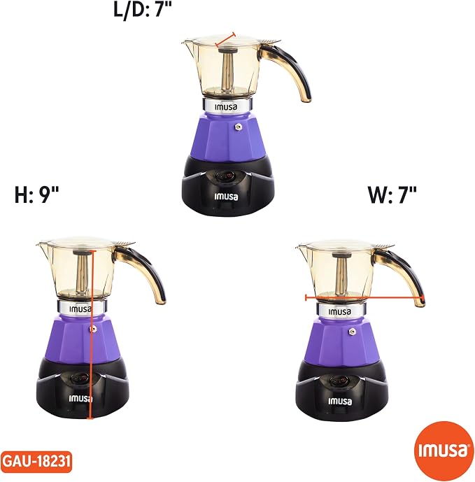 IMUSA 3 or 2 Cup Electric Espresso Maker with Cool-touch Handle, Purple | Bare Aluminum Finish, Detachable Base, Ideal for Espresso, Perfect for Everyday Use - Image 8