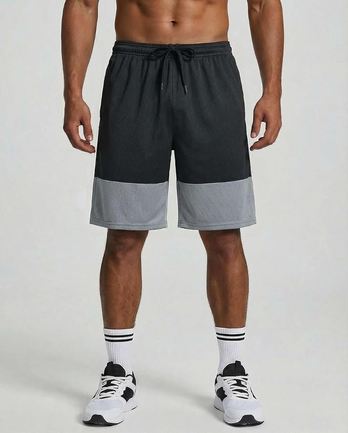 5 Pack Men's Mesh Shorts Athletic Basketball Sports Gym Workout Pockets | Cooling Moisture-Wicking, 9", Long, Quick-Dry, Breathable, Elastic Drawstring Waistband. Running, Exercise, Soccer, Training. - Image 2