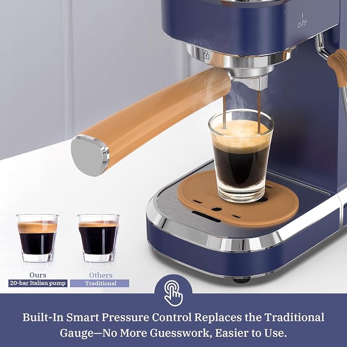Laekerrt 20 Bar Espresso Maker CMEP01 with Milk Frother Steamer, Home Expresso Coffee Machine for Cappuccino and Latte (Navy Blue, Stainless Steel) Gift for Coffee Lovers, Father - Image 4
