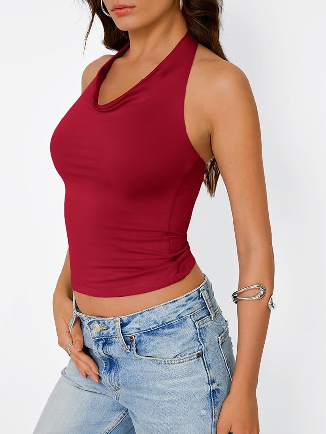 Trendy Queen Halter Tops for Women Going Out Summer Top | Cowl Neck Shirts, Sexy Backless, Fashion Y2K Clothes, Perfect for Party, Club, Vacation, Pair with High-waisted Bottoms - Image 3